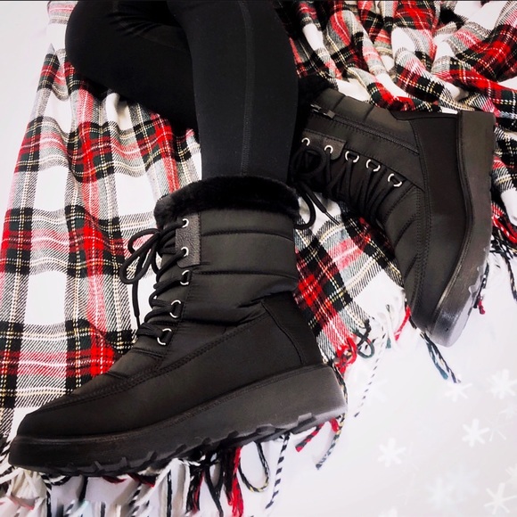 Black Winter Snow/Rain Lace Up Boots - Picture 3 of 7
